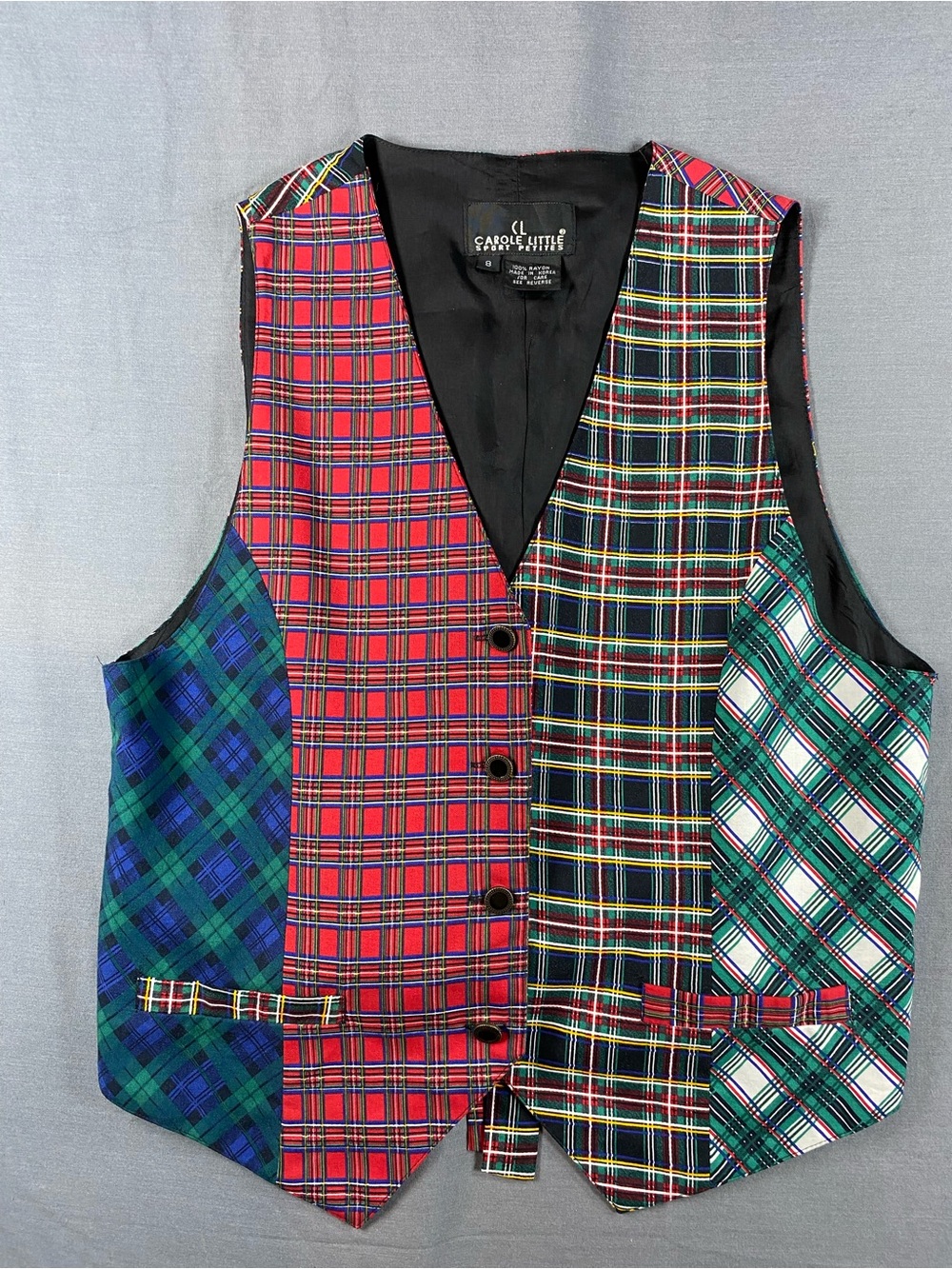 Carole Little Multi-Color Plaid Vest - Red/Green/Blue Tartan size 8